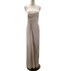 AW BRIDAL 4 S champagne cream satin one shoulder bridesmaid maxi dress NEW B36